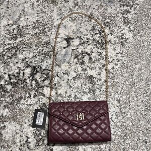 Elegant Badgley Mischka Burgundy Quilted Chain Crossbody or Clutch Bag